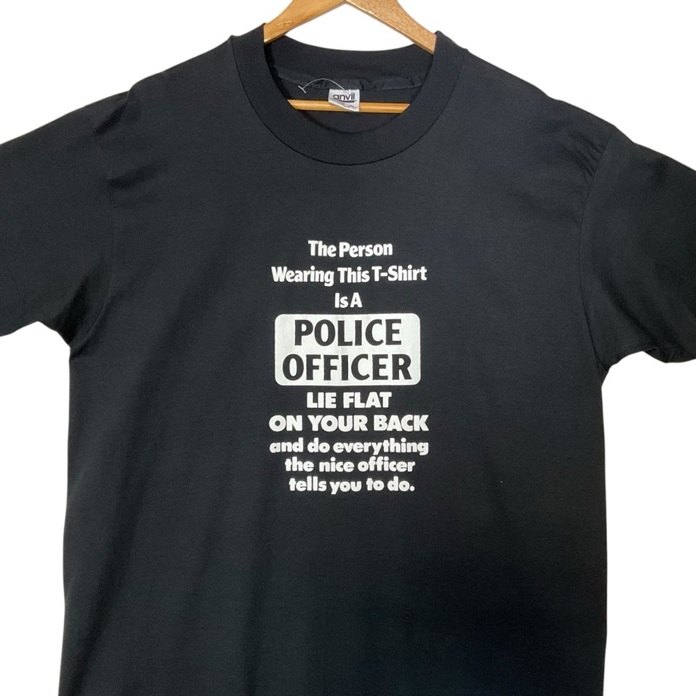 VINTAGE - ANVIL sz X Large Naughty Police Officer Short Sleeve Tee Shirt Black
